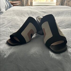 Sanctuary Colorblock Open-Toe Knit Mules in Black, White & Tan